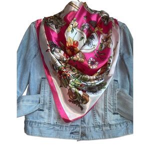 Vintage Bright Pink Oversized Floral Scarf